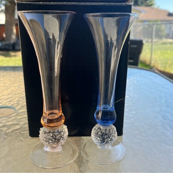 Bombay 6 Multicolored Champagne Flutes With Icy Ball Bubble Bead Stems Glasses - Picture 3 of 15